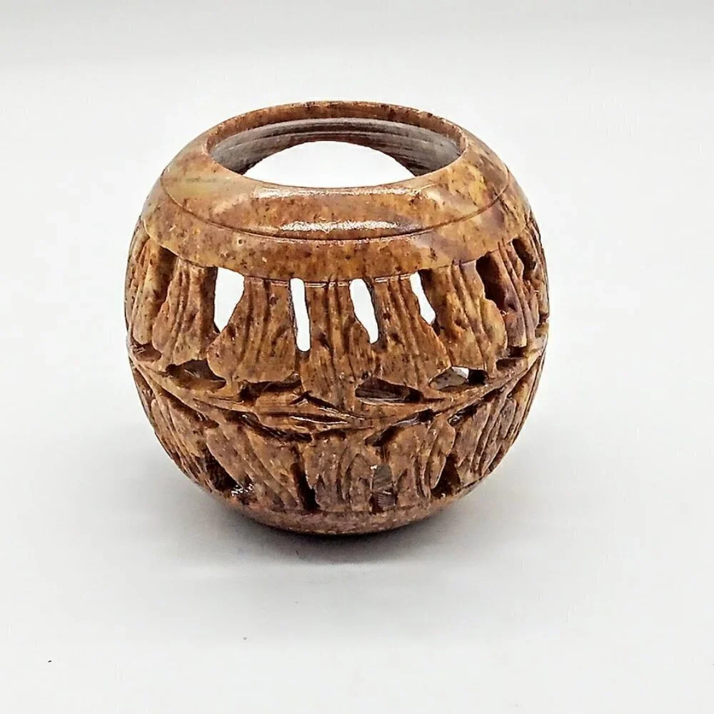 Yankee Candle Tan Carved Stone Candle Holder